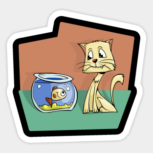 Cat and Goldfish Friends Sticker